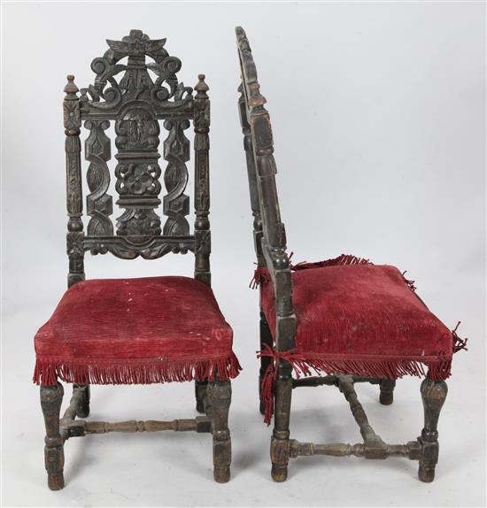 Set of six late 19th century Carolean style carved oak dining chairs(-)